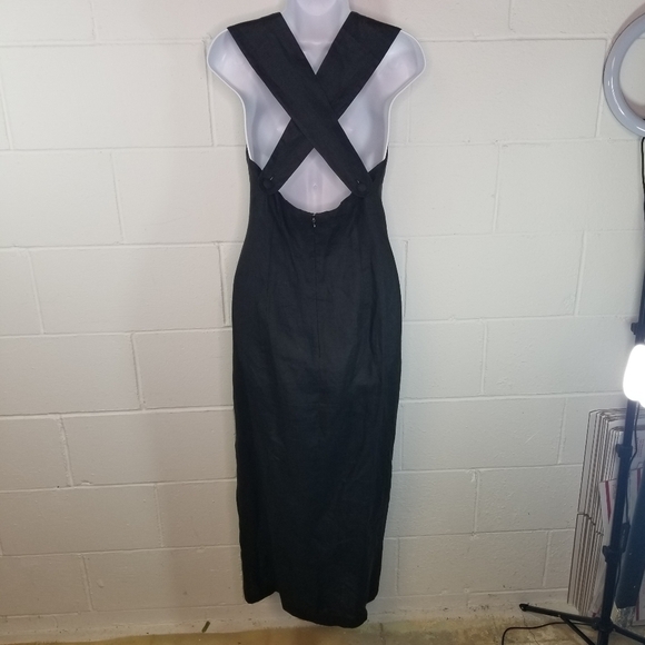 Vtg Elizabeth Wayman black linen criss cross back maxi dress - Picture 3 of 13